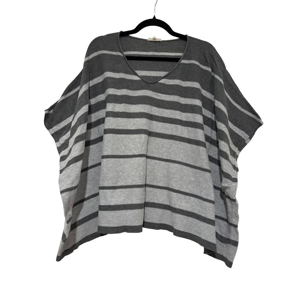Eileen Fisher oversized M grey striped boho cotton poncho OO